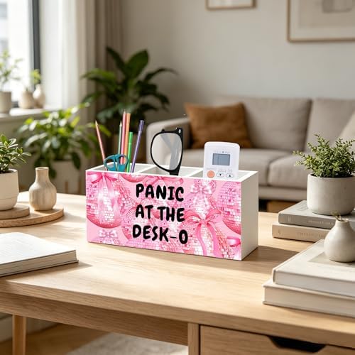 Funny Office Humor Pen Pencil Holder Organizer, Pink Office Desks Decor Accessories, Panic at the Desk-o Funky Y2K Pink Disco Ball Wood Signs for Cubicle Workplace Desk Tabletop Decor - Image 5