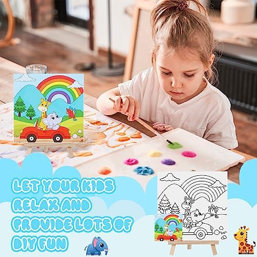 Tenceur 12 Sets Pre Drawn Canvas to Paint Adult Stretched Coloring Painting Canvas Panels with Design Easel and Brushes for Party Supplies Beginner Favor(Cute Style) - Image 6