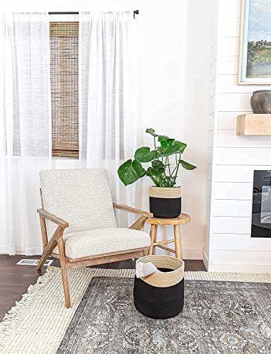 Woven Cotton Rope Plant Basket for 10-11" Pot Organizer Black&Brown - Image 4