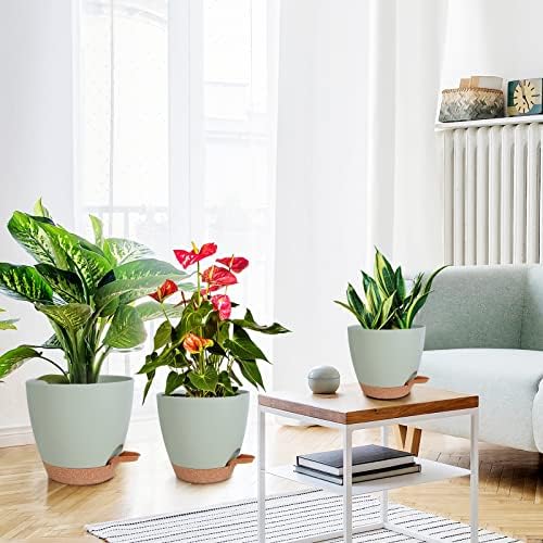 Vanslogreen Planters for Indoor Plants, 8/7/6.5/6/5.5/5 Inch Self Watering Planters with Drainage Hole, Plastic Planters Flower Pots for Indoor Outdoor Plants (Green) - Image 6