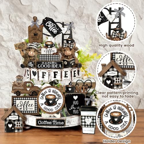 Mifoci 17 Pcs Coffee Tiered Tray Decor Farmhouse Wooden Bar Signs - Image 4