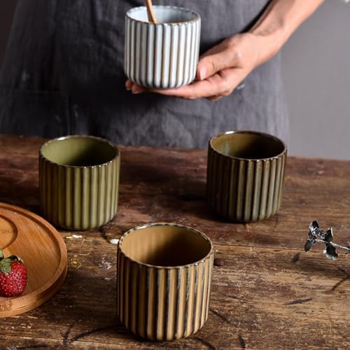 Vintage Ceramic Mug, Japanese Tea Cup 6oz Striped Cup No Handle Drinking Cup for Espresso, Cortado, Matcha, Green Tea, Microwave and Dishwasher Safe, Kiln Transformation Cup (White) - Image 4
