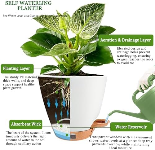 6" Self Watering Pots for Indoor Plants, 5-Pack Small Plastic Planters - Image 5