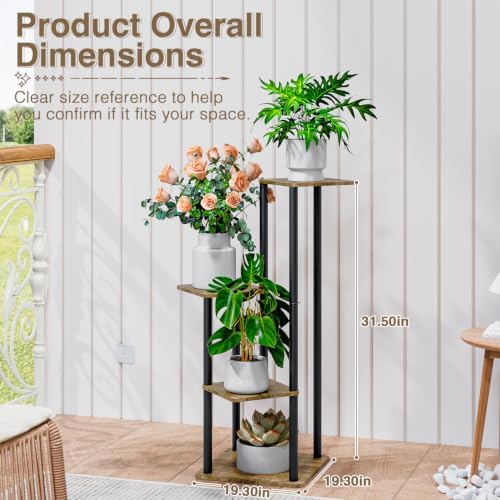 AZERPIAN Plant Stand 5 Tier Indoor Metal Flower Shelf for Multiple Plants Corner Tall Flower Holders for Patio Garden Living Room Balcony Bedroom, Black (Small 4 Tier+Black Rustic Brown) - Image 4