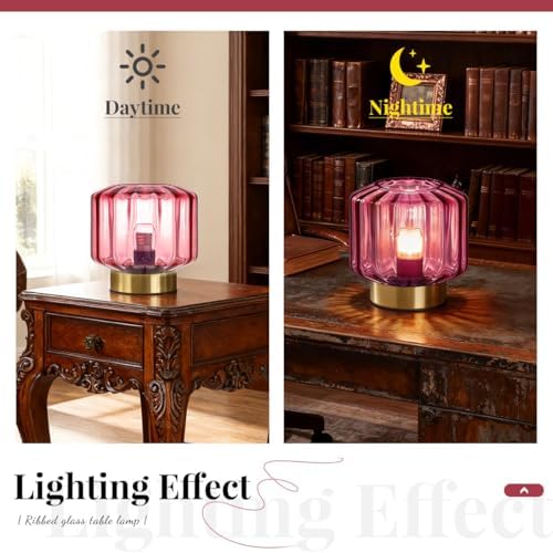 touch table lamps set of 2 Mid Century Modern lamp Gold Table lamp Purple Glass Desk lamp nightstand lamp vintage desk lamp small table light table lamp for end table Bedroom Living Room farmhouse - Image 2