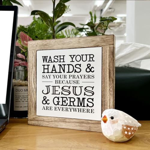 Christian Bathroom Sign, Wash Your Hands and Say Your Prayers Because Jesus and Germs are Everywhere, Wooden Box Signs for Home Decor, Bathrooms Decors Tabletop, Bathroom Box Sign B6-103 - Image 6