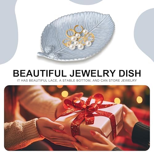 Ceramic Jewelry Dish, Decorative Tray for Rings Earrings Necklaces Bracelet Watch Keys, 4.50" Trinket Tray as Gifts for Women (Antique Leaf) - Image 6