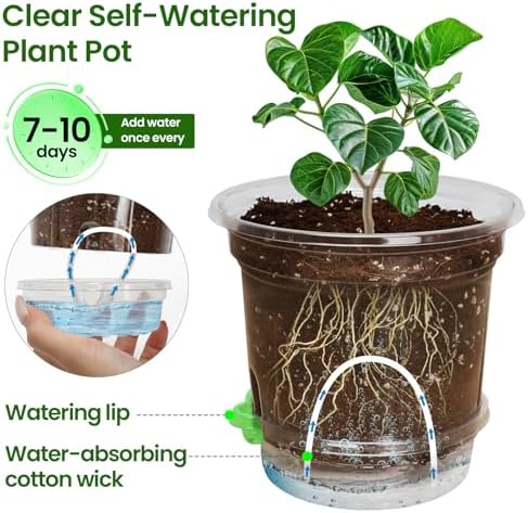 MIXC 18 Pack 6.5/5/4 Inch Self Watering Pots for Indoor Plants-Clear - Image 2