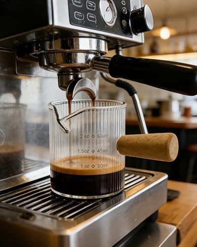 Espresso Measuring Cup 2 OZ, Espresso Glass Cups with Wood Handle, Milk Frothing Cup, Espresso Cup for Coffee, Milk, Tea or Maple Syrup Serving (Transparent, 2 oz) - Image 6