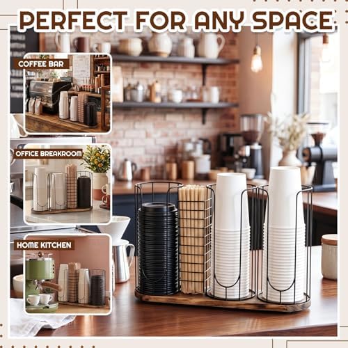 Geelin 18oz Adjustable Coffee Cup Dispenser with Wooden Base, Cup and Lid Holder, Cups Holder Organizer for Coffee Pod Straw and Lid Storage(4-compartment Single,Color 5) - Image 3