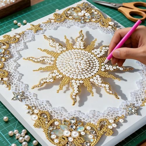 Pearl Art Kits Painting for Adults, DIY Mindfulness Therapy with Framed Canvas and Tools, Beginner Wall Decor-Sun - Image 4