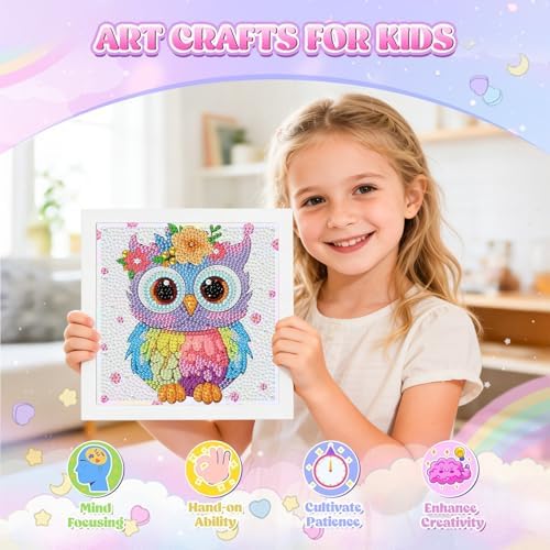 GHHKUD Owl Diamond Art Painting Kits for Adults with Frame, Diamond Art Animals Crafts for Ages 4-6-8-12, Easy to DIY Gem Painting Gifts Home Wall Deco 15x15cm (Beautiful Packages) - Image 5