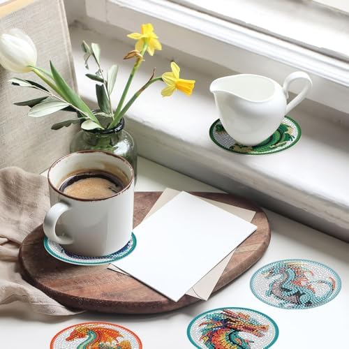 Demonwer 8 Pieces Dragon Diamond Coasters Kits with Holder DIY 3D Dragon Diamond Art Coaster Non Slip Coaster for Adults Diamond Kits Supplies for Christmas Gift - Image 5