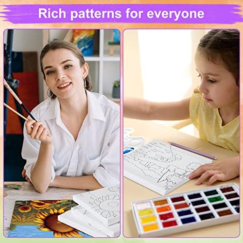 Teling 12 Pcs Pre Drawn Stretched Canvas Kit for Adults Painting Pre Printed Canvas Outline for DIY Painting Party Favor,6 x 6 x 0.6 Inches(Landscape) - Image 5