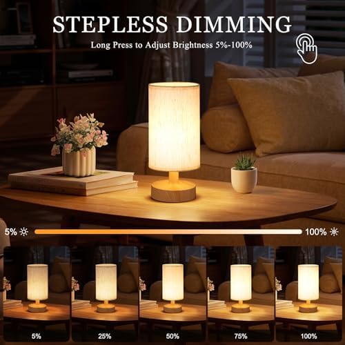 Kakanuo Cordless Table Lamp Rechargeable Small - 2 Pack Beige Wood, 4000mAh Battery Operated Lamp with Touch Control Stepless Dimming, Wireless Lamp for Bedside, Nightstand, Bedroom, Living Room - Image 3