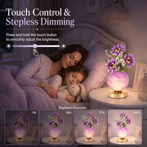 Tulip Table Lamp, Rechargeable Cordless Touch Dimming Artificial Tulip Flower Desk Lamp, LED Flower Bedside Night Light Romantic Gifts for Girl Women Mom (Purple Sunflower) - Image 2