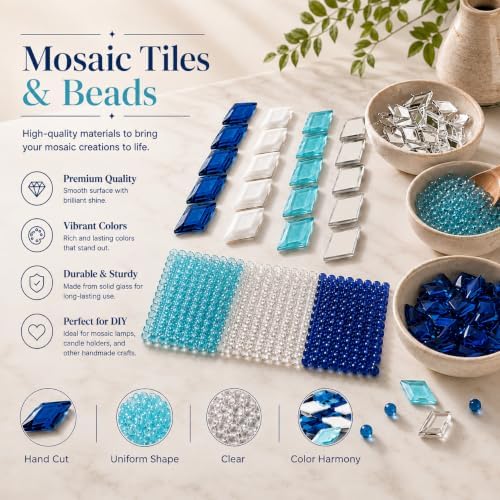 KRAFTSTORIES Turkish Mosaic Swan Neck Lamp Making Kit| DIY Colorful Glass Decorative Nightstand Table Light| Craft Kit |Make Your Own Lamp | Living Room Bedroom | Antique Bronze Base (Blue) - Image 3