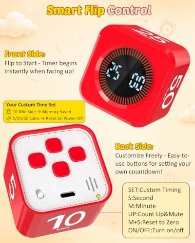 Digital Pomodoro Timer Cube 5/10/25/50min Preset, Silent & Sound Alarm - Image 4