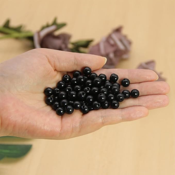 Pamir Tong 600PCS Black Glass Round Beads Bulk， Imitative Jade Beads, Lava Beads, Bracelet Loose Beads for Jewelry Making Earring, Necklaces, and DIY Crafts (8mm Black)
