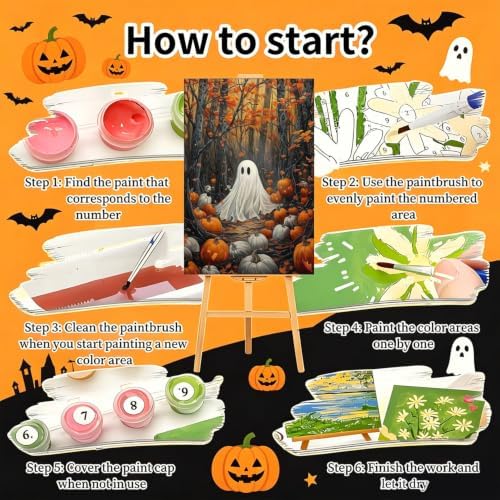 4 Pack Framed Paint by Numbers Kit for Adults Beginners Halloween 8x12 inch - Image 6