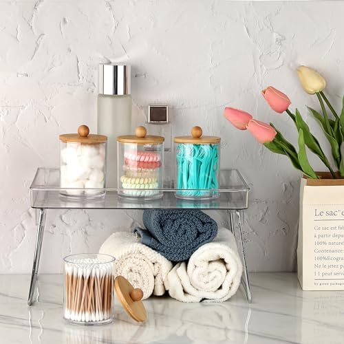 BTSKY 4 Pack PaperClip Holders with Bamboo Lid, Round Binder Holder for Desk, Clear Paper Clip Dispenser Small Office Supply Accessory Organizer Qtip Holder for Office Bathroom Vanity, Clear - Image 6