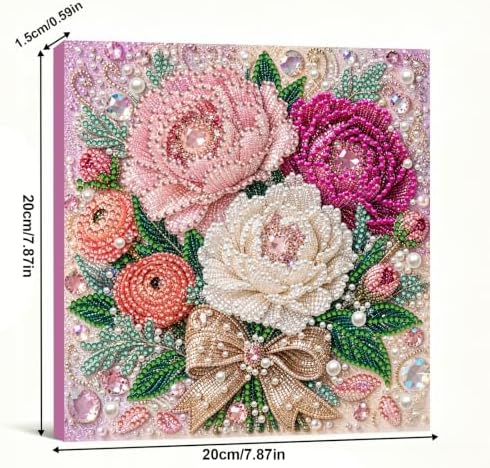 DIY Pearl Painting Kit for Adults, Peony Flower Gem Art with Wood Frame, 20x20cm Pearl Diamond Craft, Floral Wall Decor Gift for Women, Beginners Relaxing Hobby Kit - Image 4