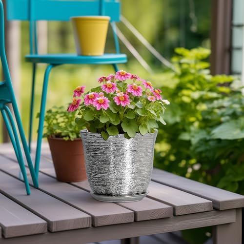 5.6 Inch Plant Pot, Ceramic Pots for Plants Indoor, Silver - Image 4