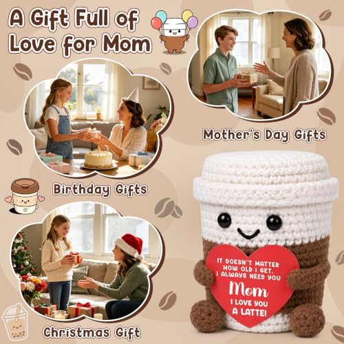 Mom Birthday Gifts from Daughter Son Kids, Christmas Mom Gifts for Step Bonus Moms Mother Mama Mummy, I Love You Mum Funny Small Cute Handmade Crochet Coffee Mug Cup Mother Present - Image 5