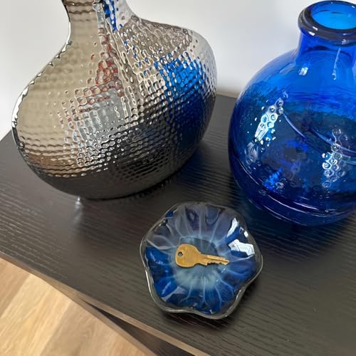 2Pcs Jewelry Dish - Kiln-Changed Ceramic Lotus Leaf Shape Ring Dish, Small Trinket Trays for Jewelry, Rings, Keys, Decorative Dish for Home, Perfect Gifts for Mom, Friends, Sisters, White & Deep Blue - Image 3