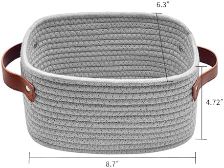 ABenkle Small Storage Basket, Mini Baskets with Handle, Cute Cotton Woven Baskets for Shelves, Boho Decorative Toy Storage Bin for Nursery, Spa, Empty Gift Basket - XS, Grey - Image 2