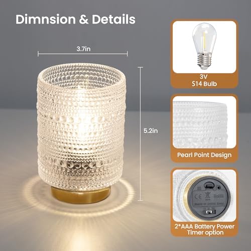 Battery Operated Lamp with Timer, Cordless Table Lamps with LED Warm Bulb - Image 2