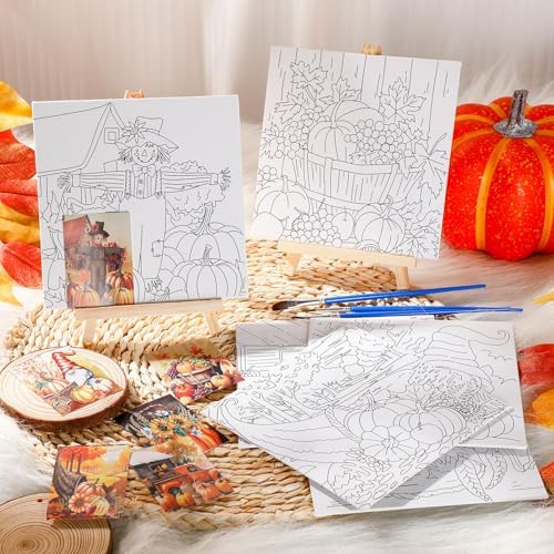 Honoson 6 Pcs 6 Inch Pre Drawn Outline Canvas Paint Kit with Pictures for Adults Paint Party Stretched Canvas Art Boards Set for Adult Beginner (Autumn Style) - Image 4