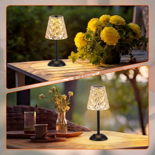 Liliful 2 Pcs Cordless Table Lamp LED Touch, Black, Diamond Style - Image 6