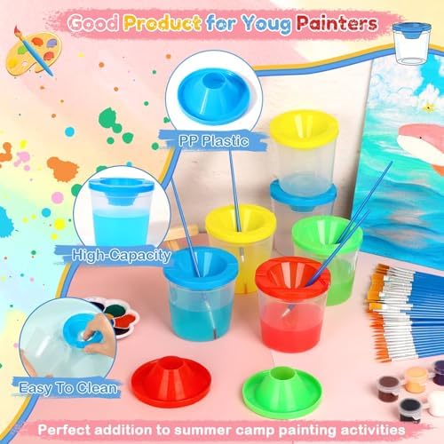 8 Pack 8x10 Inch Canvas Painting Kit, 107 PCS Canvas Boards for Painting with 50 Brushes & Paint Trays & Acrylic Paint & No Spill Cup & Apron & Tablecloth, Mini Painting Canva with Easel Set for Party - Image 6