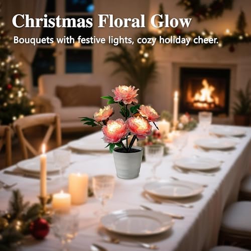 Pink Peony Artificial Flower Lamp, Night Light for Bedroom Wedding Bar Coffee Shop Decor, Christmas Valentines Mothers Day Anniversary Birthday Gifts for Women Mom Grandma Wife Friend - Image 5