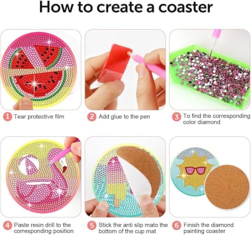 Leatrice 8 PCS Diamond Art Coasters Small Diamond Painting Kits for Adults - Image 3
