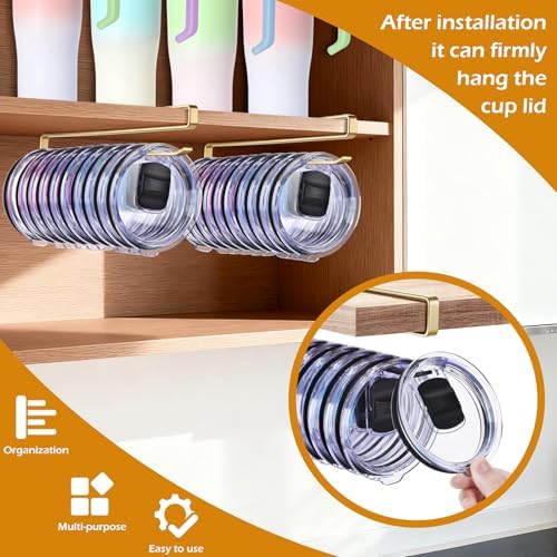 2Pack Tumbler Lid Organizer, Under Cabinet Cup Lid Holder, Golden - Image 2