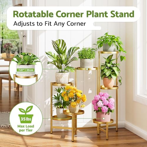 Stand Plants Gold, 7 Tiered Corner Plant Stand Indoor Outdoor, Tall Folding Rack with Rust Proof 7.9 Inch Wide Tray, Heavy Duty Flower Shelf for Multiple Plants for Patio - GoldDisk - Image 2
