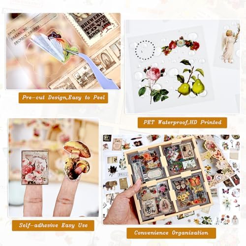 510PCS Scrapbook Kits for Adults, Vintage Aesthetic Journaling Stickers Ephemera for Junk Journal Supplies, 100 Sheets Diecut PET Scarpbook Stickers for Scrap Booking Supples, Bujo, DIY Crats Ars - Image 2