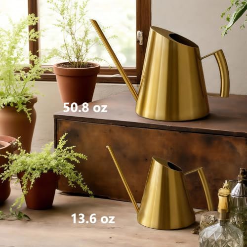 13.6 oz Watering Can Indoor Plants Stainless Steel Plant Waterer Watering Pot Sprinkle Pot Garden Flowers Plants Flower Tool Gold Watering Can with Long Spout (400ml) - Image 3