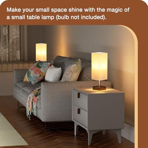 aooshine Browm Small Bedside Lamp for Bedroom - Square Beige Fabric Shade - Image 4