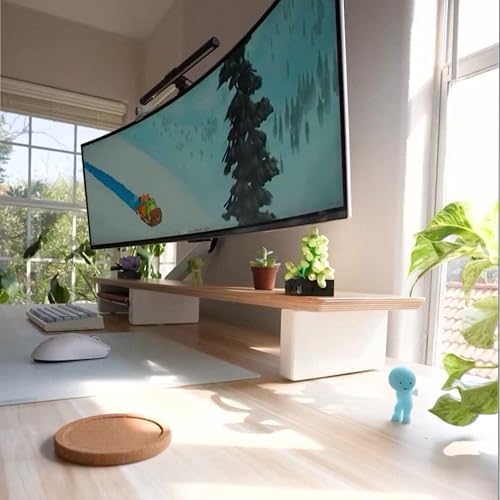 Raico Desk Cockpit Shelf Monitor Stand System Dual Screen Setup Wood Large Desk Accessory Organizer Unit (Oak, Full Length v2 | 45.7 Inches) - Image 3