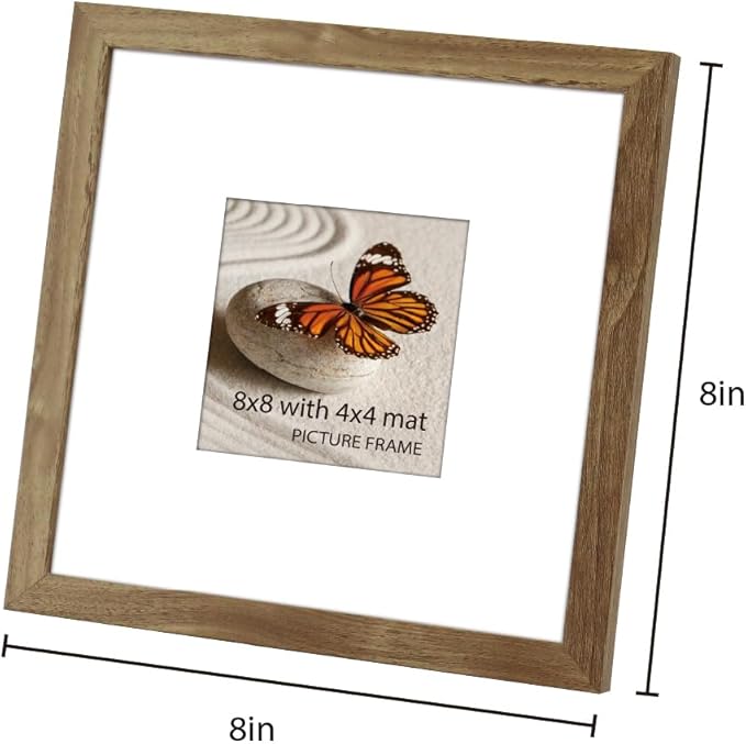 Memory Island 8x8 with 4x4 Photo Frames for Wall and Tabletop Display, 8 by 8 Walnut Wood Picture Frames with HD Plexiglass, Set of 15