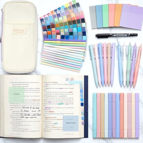 135 Pcs Book Annotation Kit with Pencil Case, 12 Pastel Highlighters, 11 Gel Pens, Fine Marker, 300 Transparent Sticky Notes, 2640 Index Tabs, Bible Study Supplies Kit(Classic,Purple) - Image 5