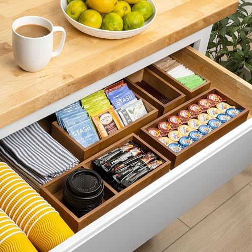happimess Eldora 5-Piece Handcrafted Bamboo Drawer Organizers, Brown - Image 2