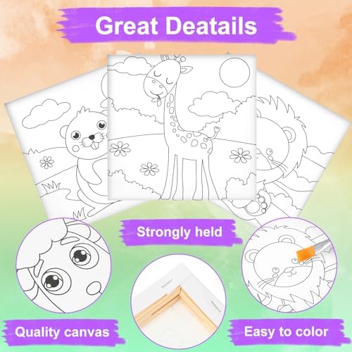 Teling 12 Pcs Pre Drawn Stretched Canvas Kit for Adults Painting Pre Printed Canvas Outline for DIY Painting Party Favor,6 x 6 x 0.6 Inches(Animal) - Image 3
