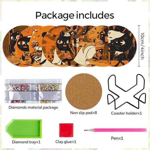 DOTSOPS 8 PCS Halloween Diamond Art Kits for Adults Diamond Art Coasters - Image 2