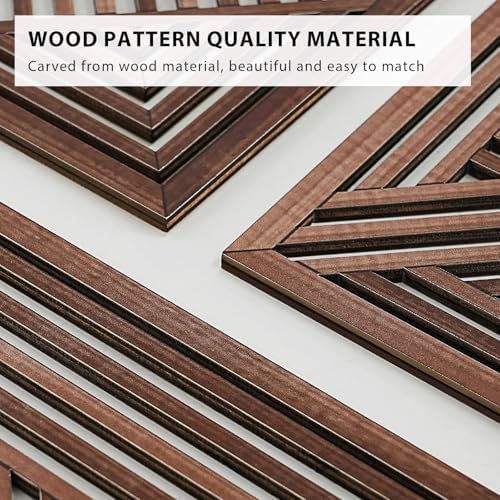 VIYYIEA Boho Solid Wood Carved Wall Art Set of 3, Geometric Minimalist Wooden Home Decor Panels, Handcrafted Solid Wood Wall Hanging for Living Room Bedroom Hallway, 16 x 8 Inch Each (Geometry II) - Image 3