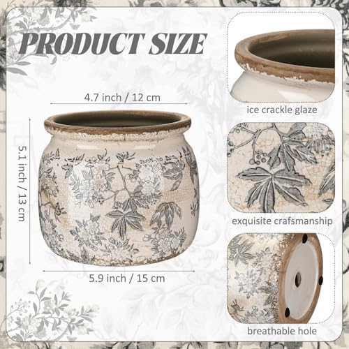 Vintage Planter Large Ceramic Plants Pot Grey Tea Leaves - Image 2