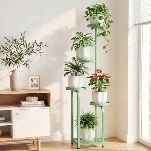 TOSKING Tall 5-Tier Square Plant Stand Indoor Outdoor, Anti-Tip, Sage Green - Image 2